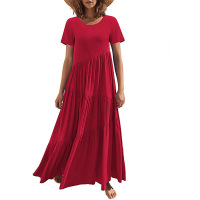 Maxi Short Sleeves Round Neck Layered Beach Maxi Dress 42