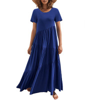 Maxi Short Sleeves Round Neck Layered Beach Maxi Dress 42