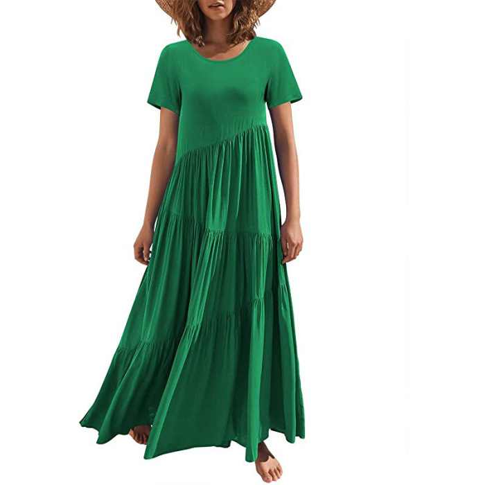 Maxi Short Sleeves Round Neck Layered Beach Maxi Dress 42