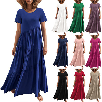 Maxi Short Sleeves Round Neck Layered Beach Maxi Dress 42