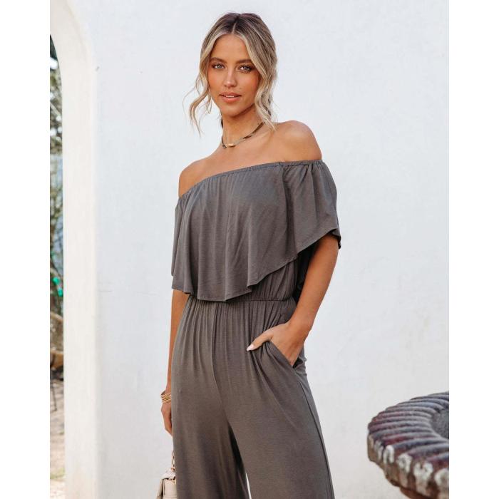 One-shoulder fashionable casual wide-leg jumpsuit 38