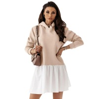 Pullover hooded patchwork sweatshirt dress 44