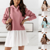 Pullover hooded patchwork sweatshirt dress 44
