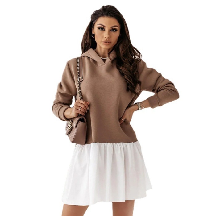 Pullover hooded patchwork sweatshirt dress 44