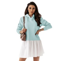Pullover hooded patchwork sweatshirt dress 44