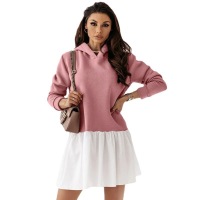 Pullover hooded patchwork sweatshirt dress 44
