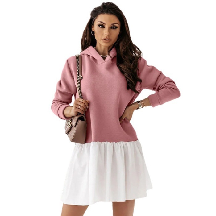 Pullover hooded patchwork sweatshirt dress 44