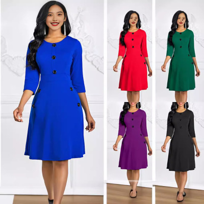 Round neck A-line dress with waist 58