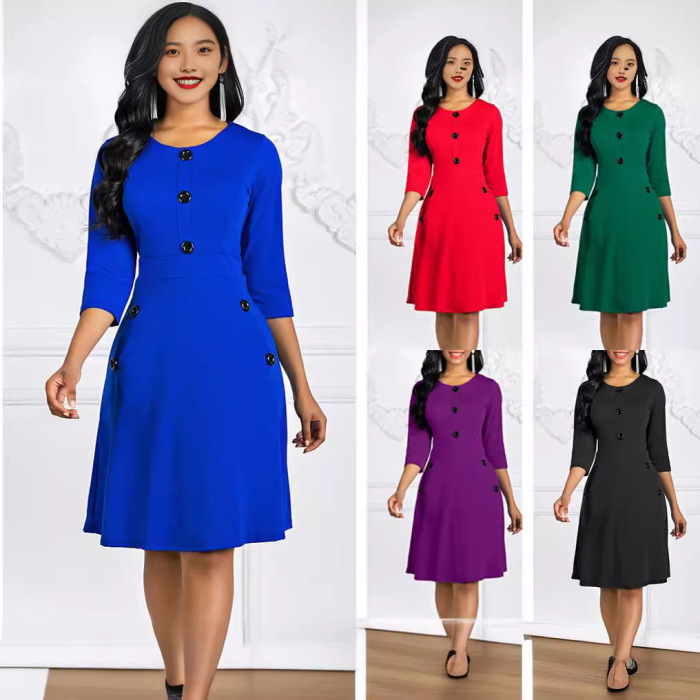 Round neck A-line dress with waist 58
