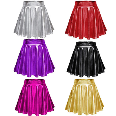 Sexy PU leather shiny pleated A-line skirt 47