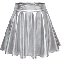 Sexy PU leather shiny pleated A-line skirt 47