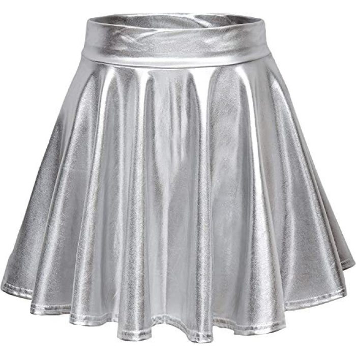 Sexy PU leather shiny pleated A-line skirt 47