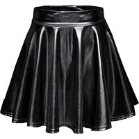 Sexy PU leather shiny pleated A-line skirt 47