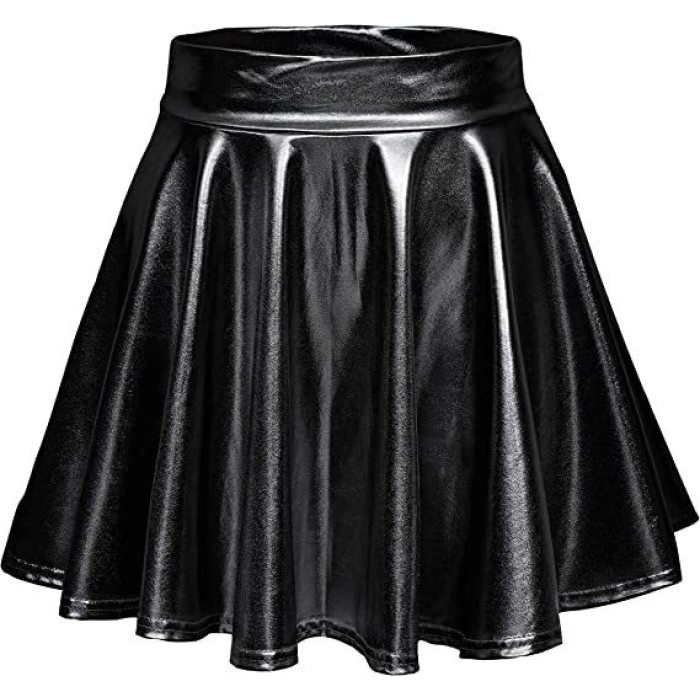 Sexy PU leather shiny pleated A-line skirt 47