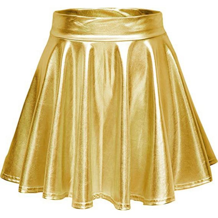 Sexy PU leather shiny pleated A-line skirt 47