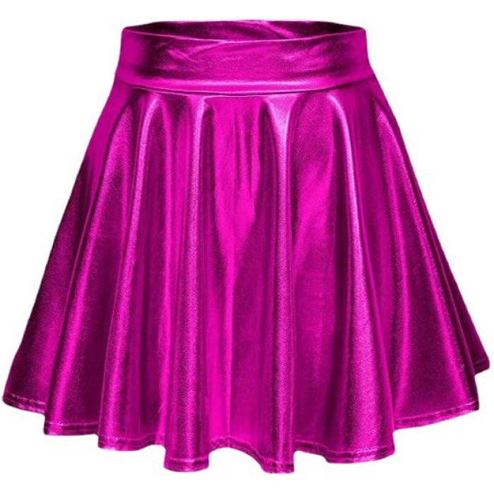 Sexy PU leather shiny pleated A-line skirt 47