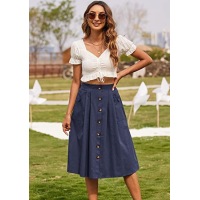 Skirt Casual Button A-Line Skirt High Waist Midi Skirt 45