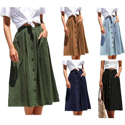 Skirt Casual Button A-Line Skirt High Waist Midi Skirt 45