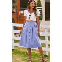 Skirt Casual Button A-Line Skirt High Waist Midi Skirt 45