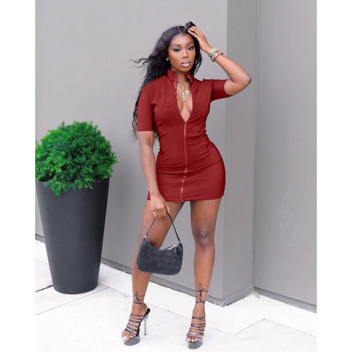 Solid color women's T-shirt slim sexy dress 43