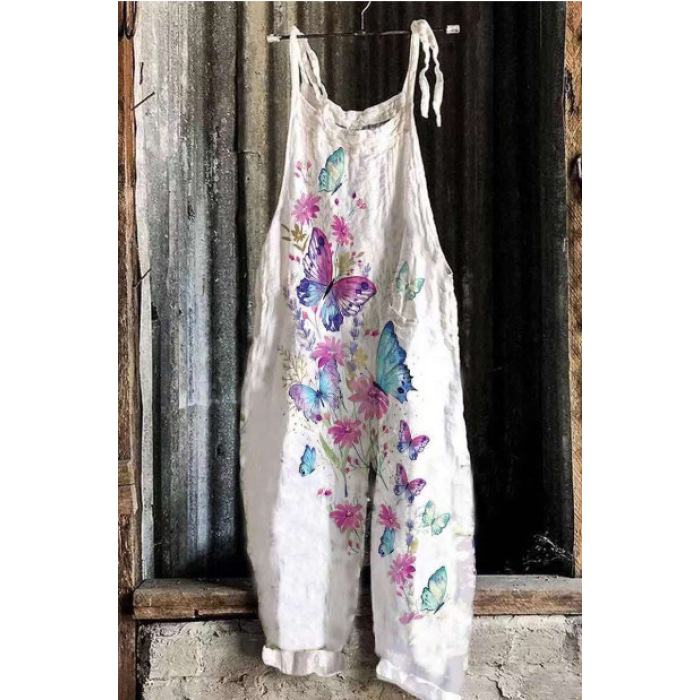 Sweet and fresh printed retro wide-leg women's jumpsuit 46