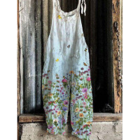 Sweet and fresh printed retro wide-leg women's jumpsuit 46