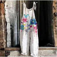 Sweet and fresh printed retro wide-leg women's jumpsuit 46