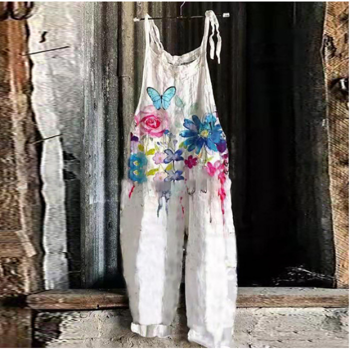 Sweet and fresh printed retro wide-leg women's jumpsuit 46