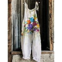 Sweet and fresh printed retro wide-leg women's jumpsuit 46