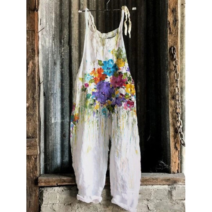 Sweet and fresh printed retro wide-leg women's jumpsuit 46