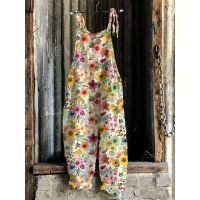 Sweet and fresh printed retro wide-leg women's jumpsuit 46