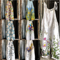 Sweet and fresh printed retro wide-leg women's jumpsuit 46