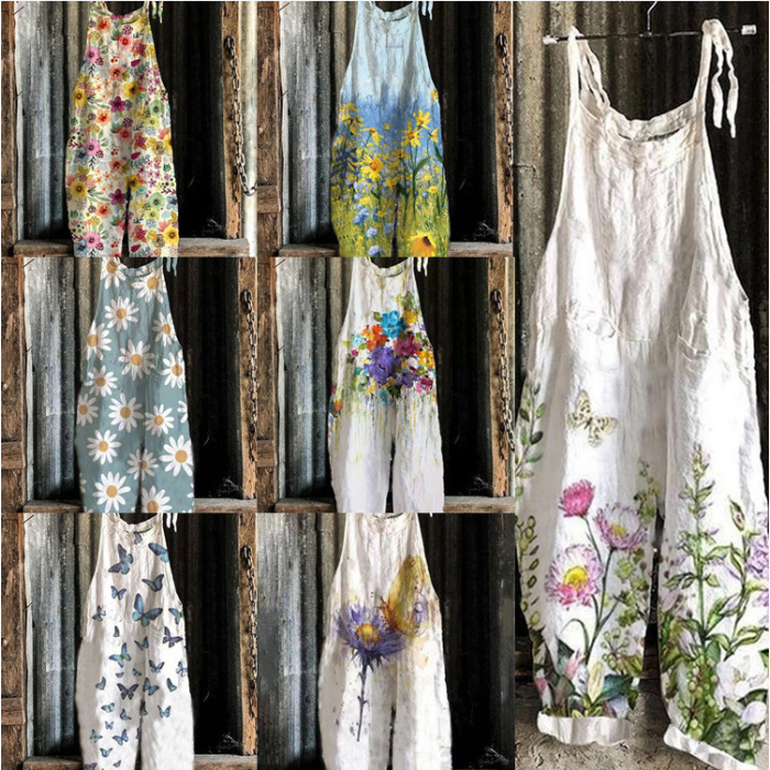Sweet and fresh printed retro wide-leg women's jumpsuit 46