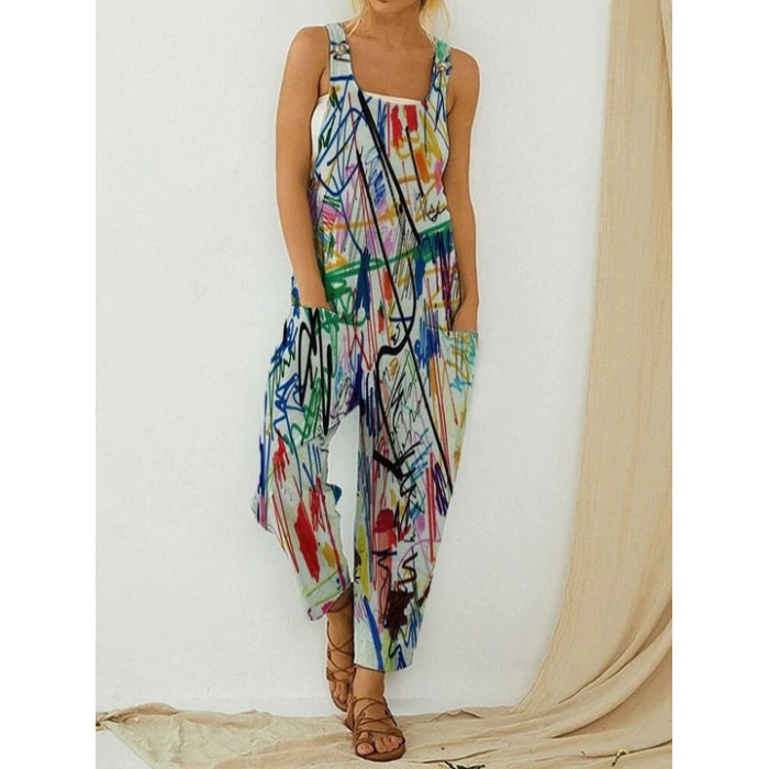 Vintage Abstract Women's Bib Print Bodysuit 49