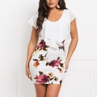 Women's fake two-piece printed slim dress 59