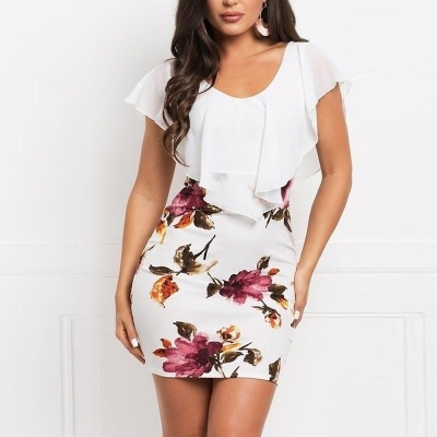 Women's fake two-piece printed slim dress 59
