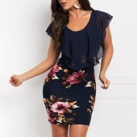Women's fake two-piece printed slim dress 59