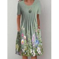 Women's floral print round neck pullover midi dress 48