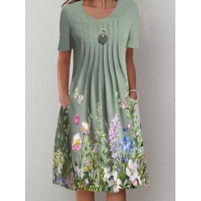 Women's floral print round neck pullover midi dress 48