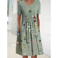 Women's floral print round neck pullover midi dress 48
