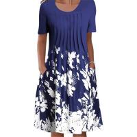 Women's floral print round neck pullover midi dress 48