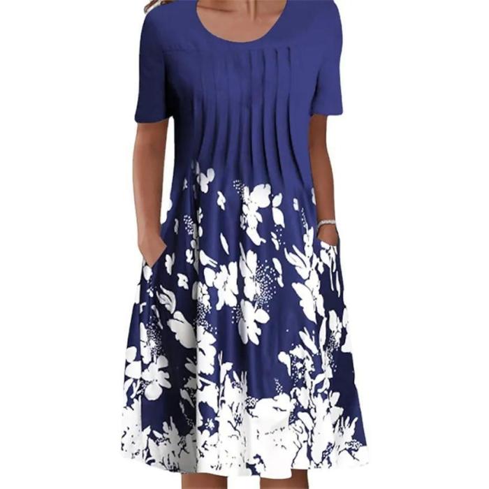 Women's floral print round neck pullover midi dress 48
