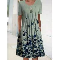 Women's floral print round neck pullover midi dress 48