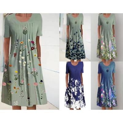 Women's floral print round neck pullover midi dress 48
